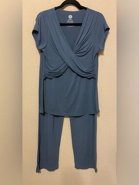KINDRED BRAVELY Nursing Pajama Shirt & Pants Set~Women's Size L Blue Postpartum